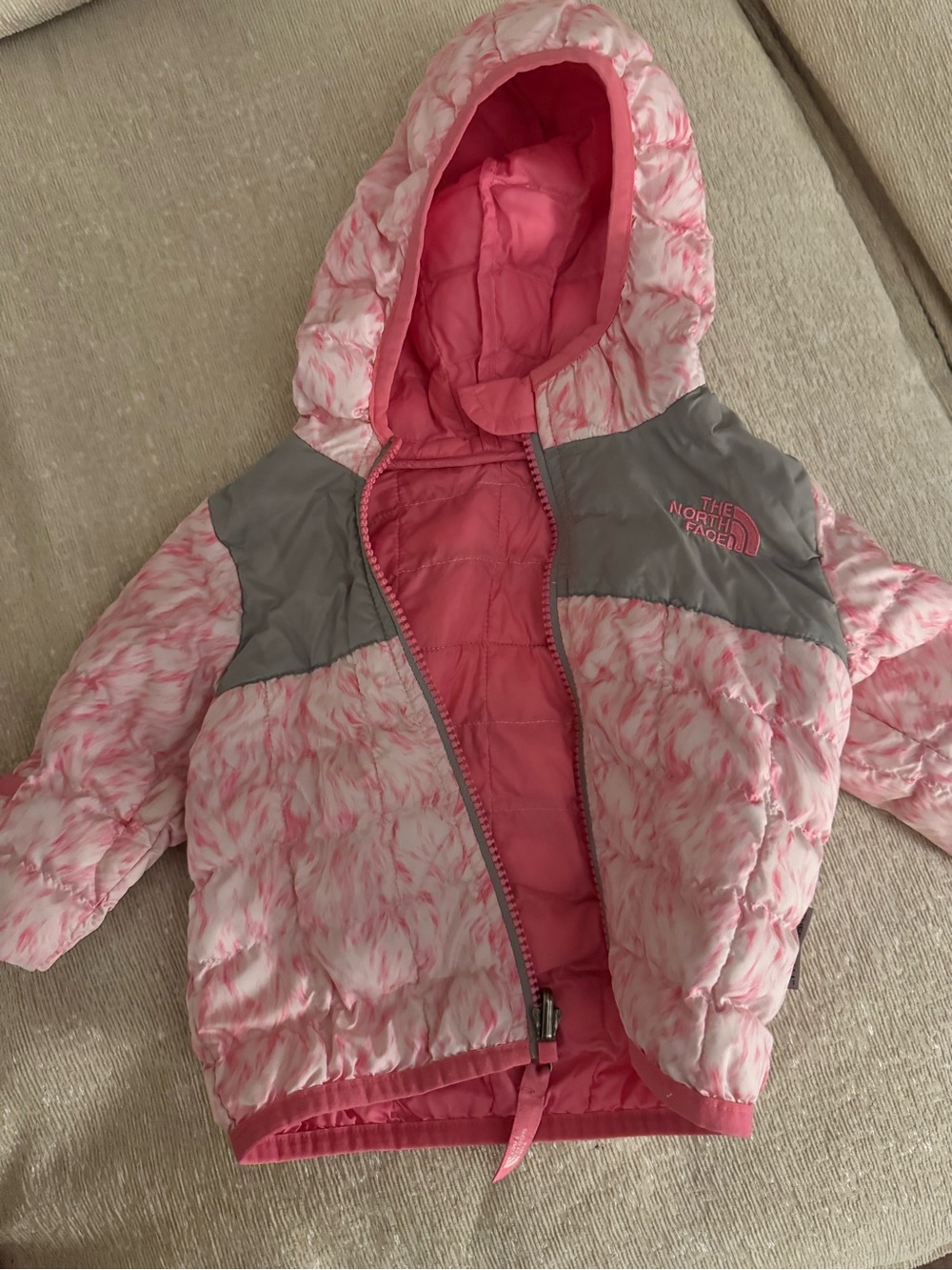 The North Face Pink Marble Hooded Puffer Jacket - Baby!